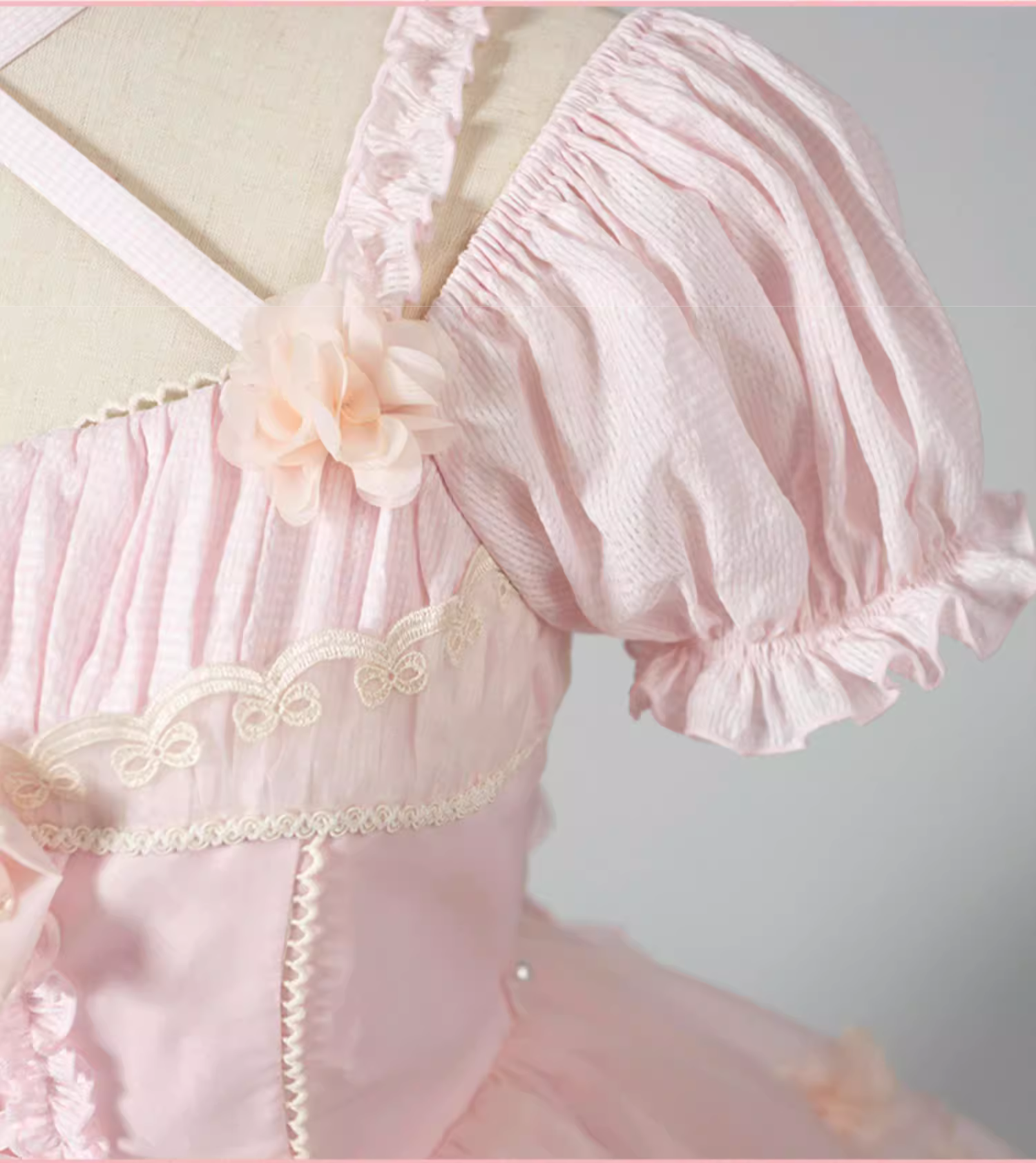 Ribbon embroidered lace dress and head dress available in 8 colors