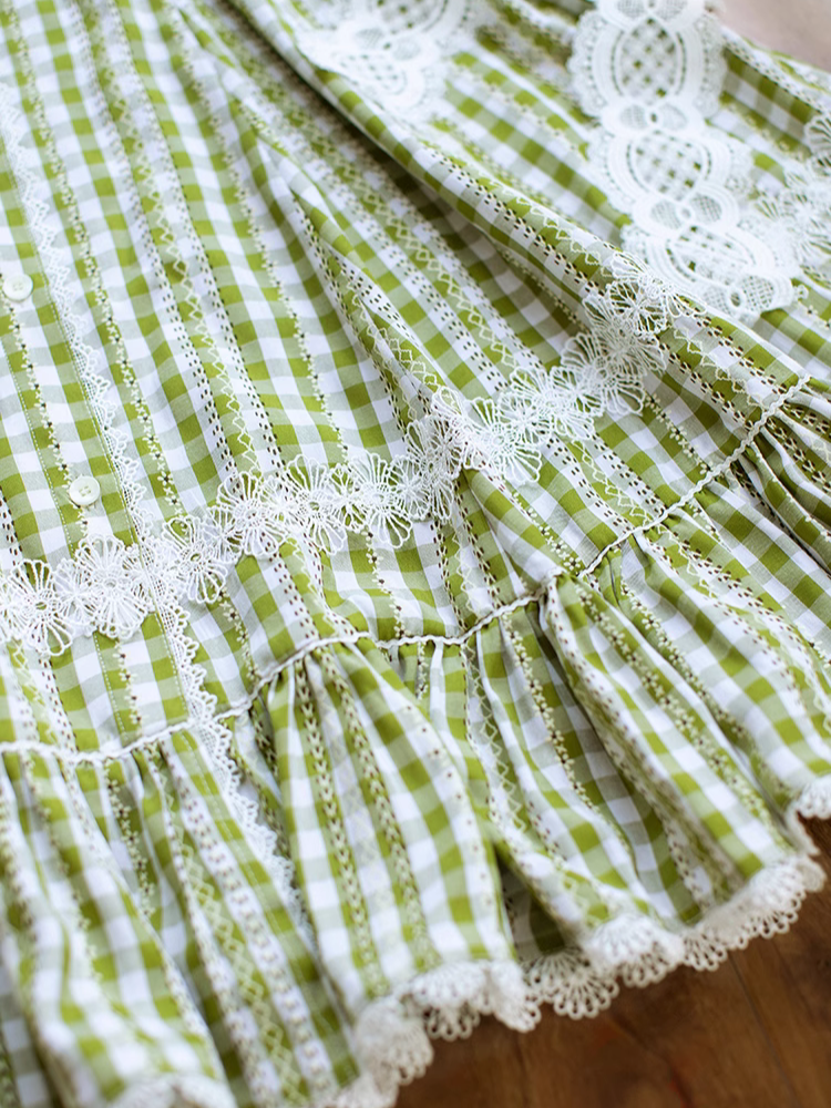 Day's eye Gingham check retro short sleeve dress, 3 colors