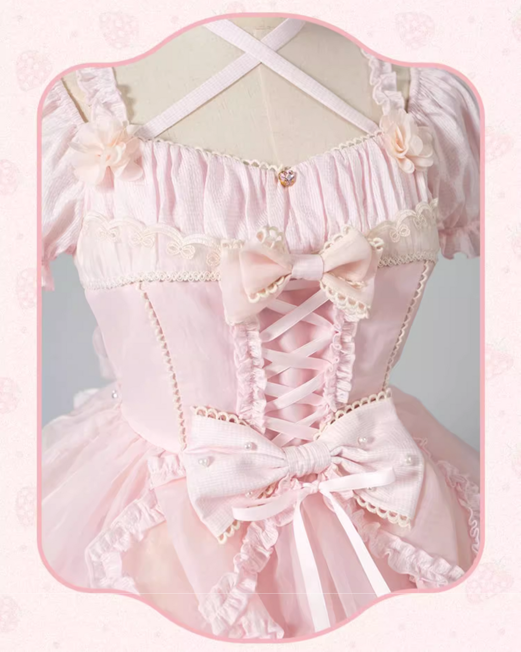 Ribbon embroidered lace dress and head dress available in 8 colors