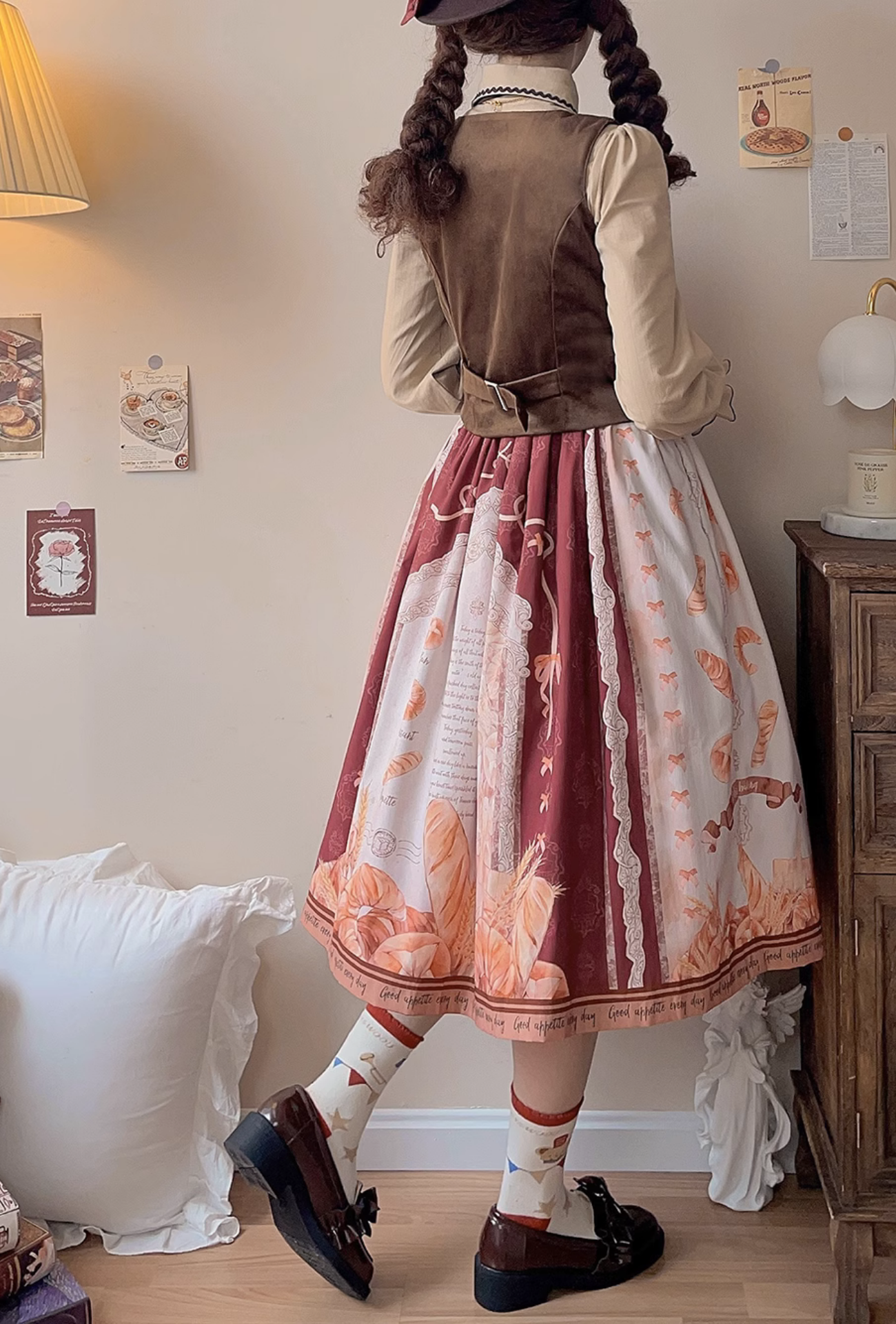 [Pre-order] Bread morning Bread and Ribbon 2-way Suspender Skirt