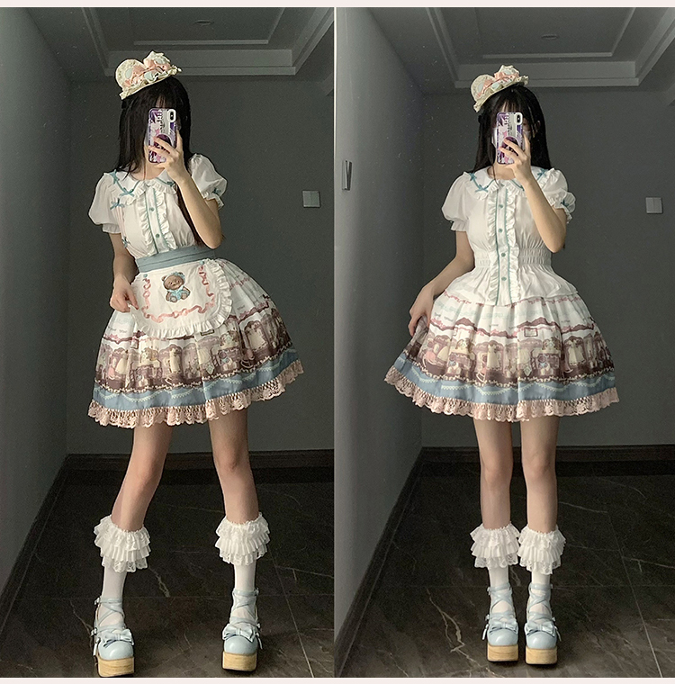 こぐまちゃんのドールハウス エプロン付きサスペンダースカート