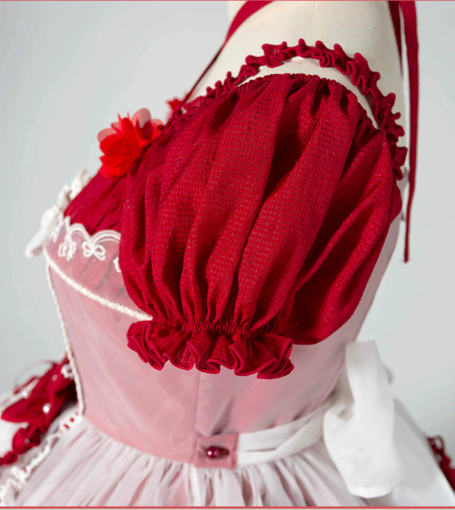 Ribbon embroidered lace dress and head dress available in 8 colors