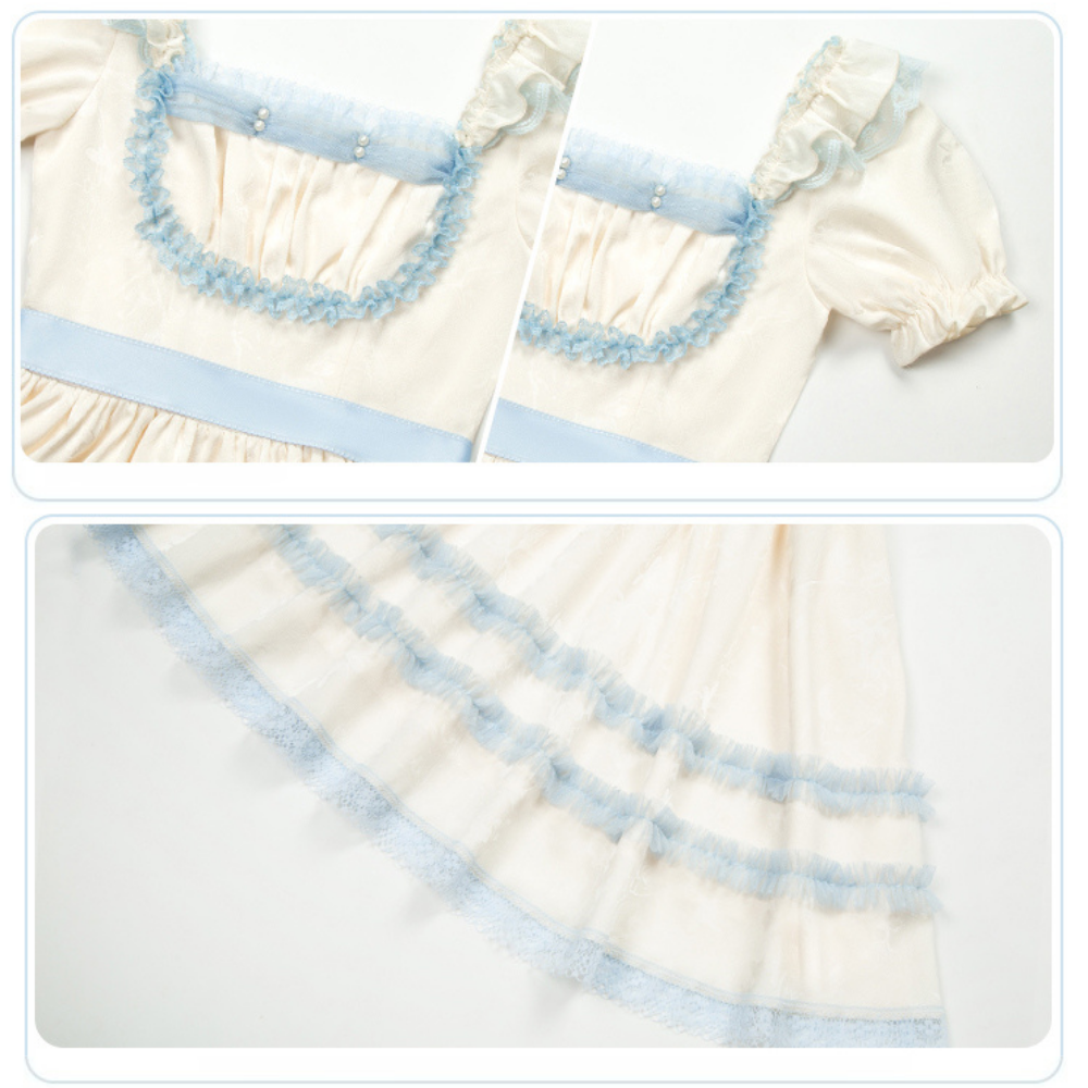 【予約販売】Sea Salt Iced Tea ライトブルージャガードワンピースセット・ショート丈