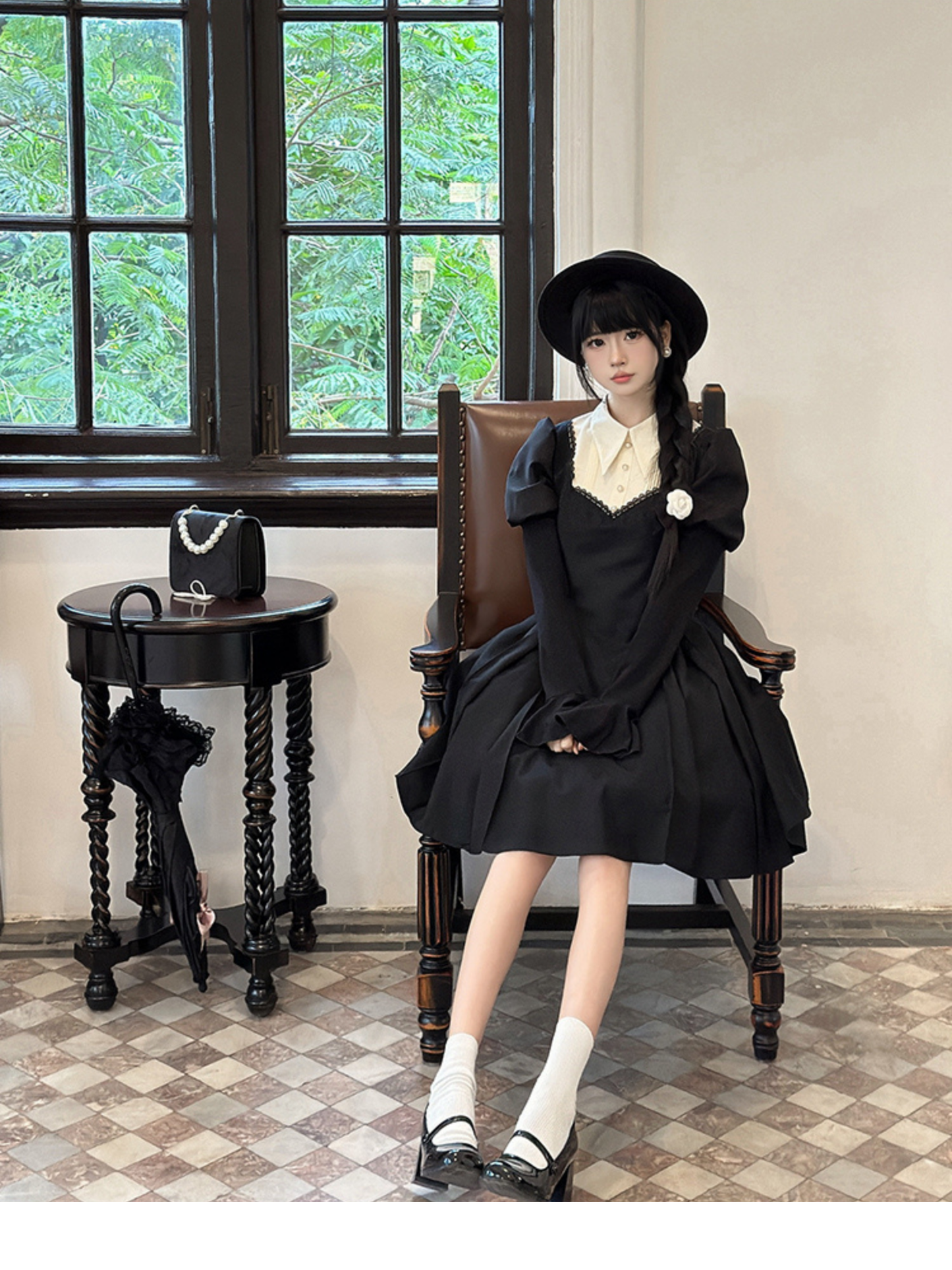 ハートカット切替 ゴシック ショート丈ワンピース