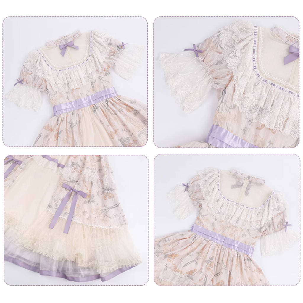 Four Seasons Inflorescenceラベンダーカラー半袖ワンピース