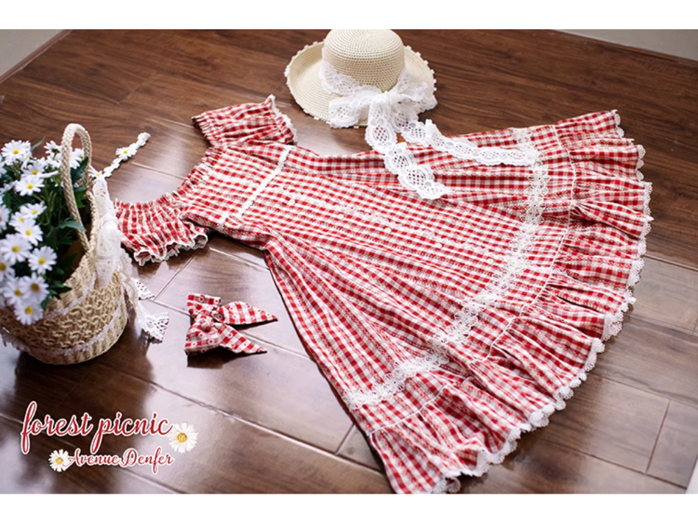 Day's eye Gingham check retro short sleeve dress, 3 colors