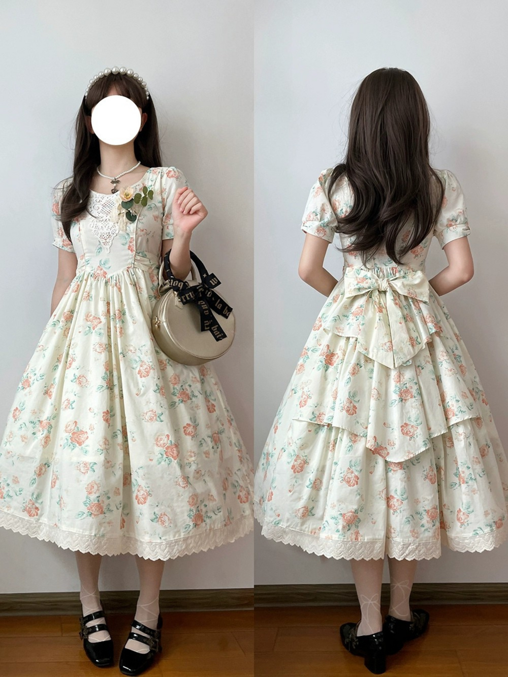 【予約販売】Rose Song ヴィンテージデザイン半袖ワンピース