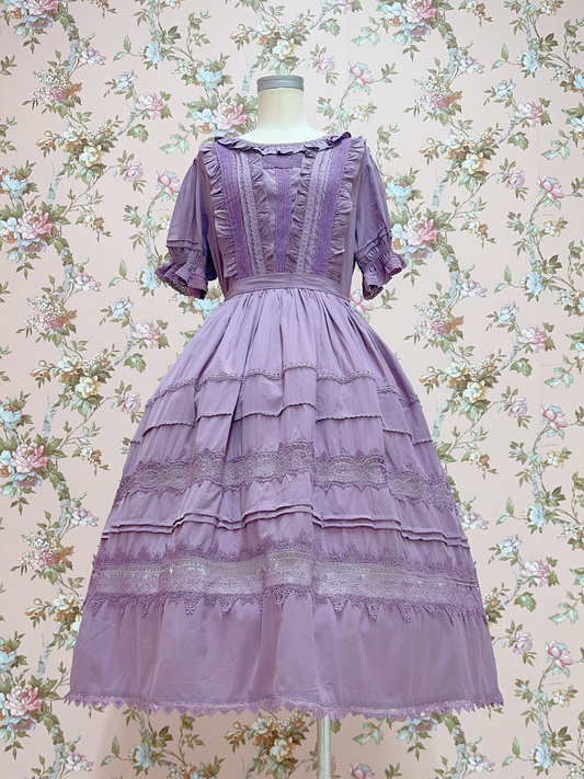 Spring Whisper Classical Dress, Short Sleeve, Purple, Long Length (Thin Polyester)