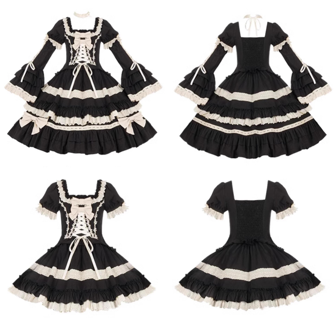 Seventh Night Chapter Front Ribbon Dress with Inner Skirt, Attached Sleeves, and Choker