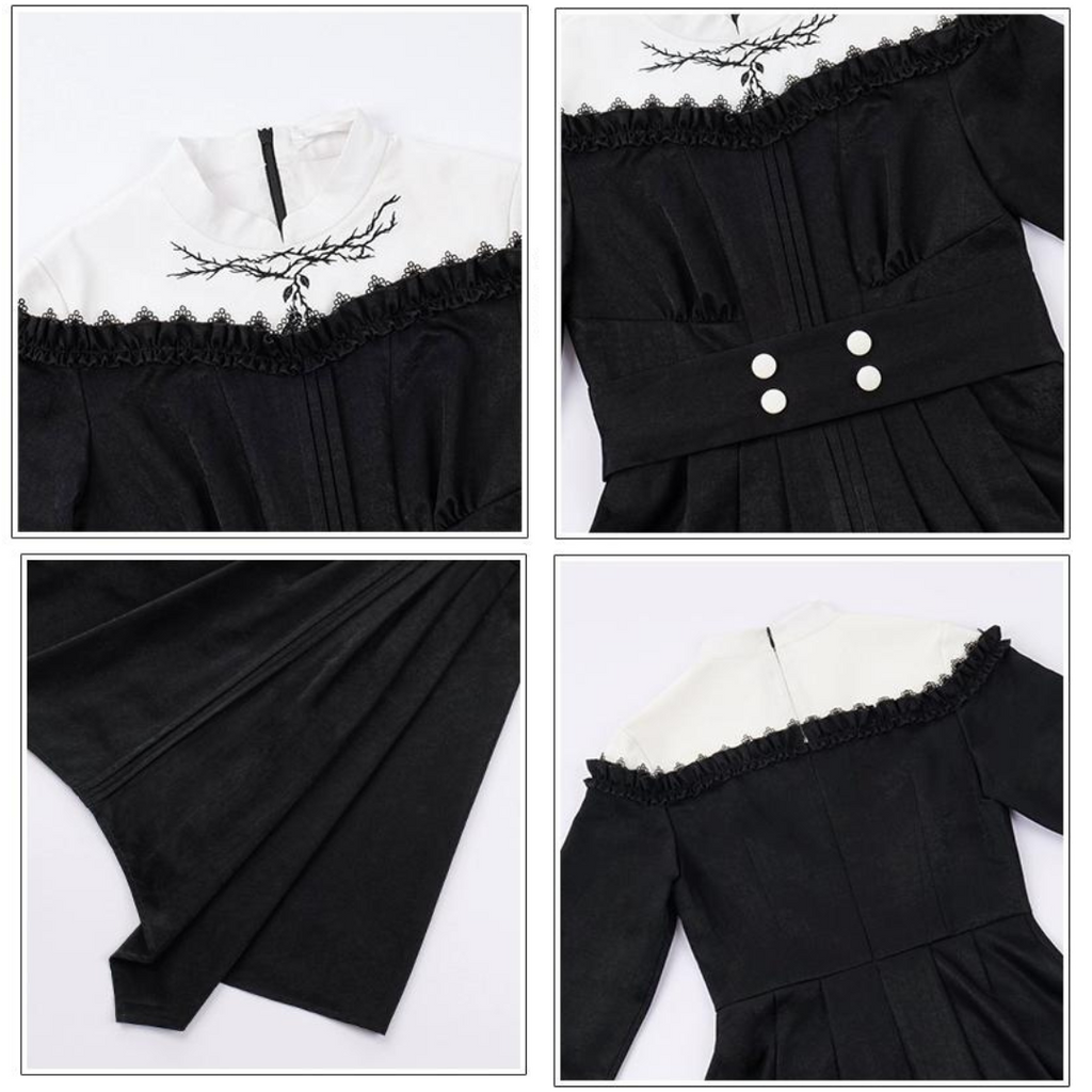 Nun style stand up collar gothic dress