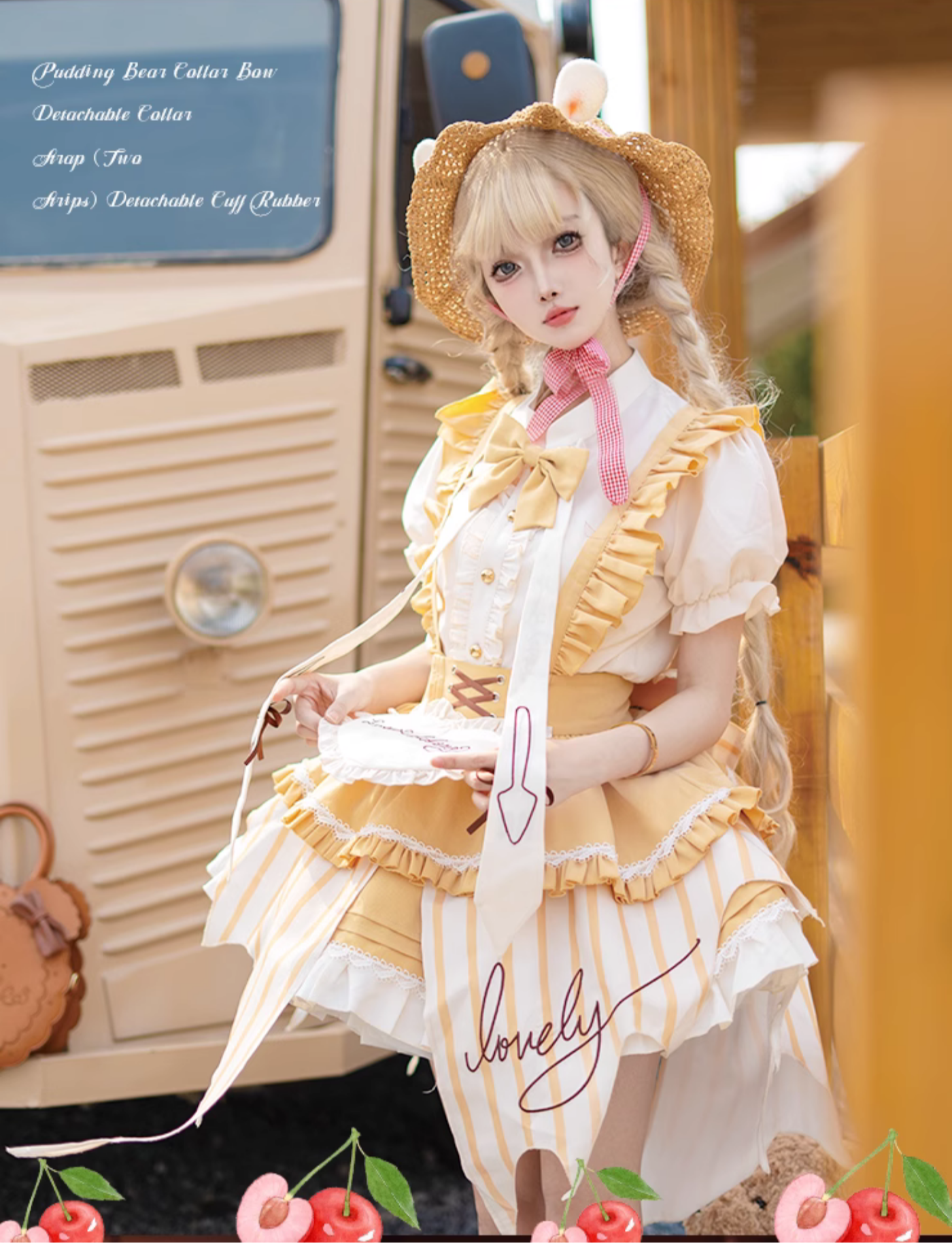Fruit Pudding カフェエプロン風2wayサスペンダースカート