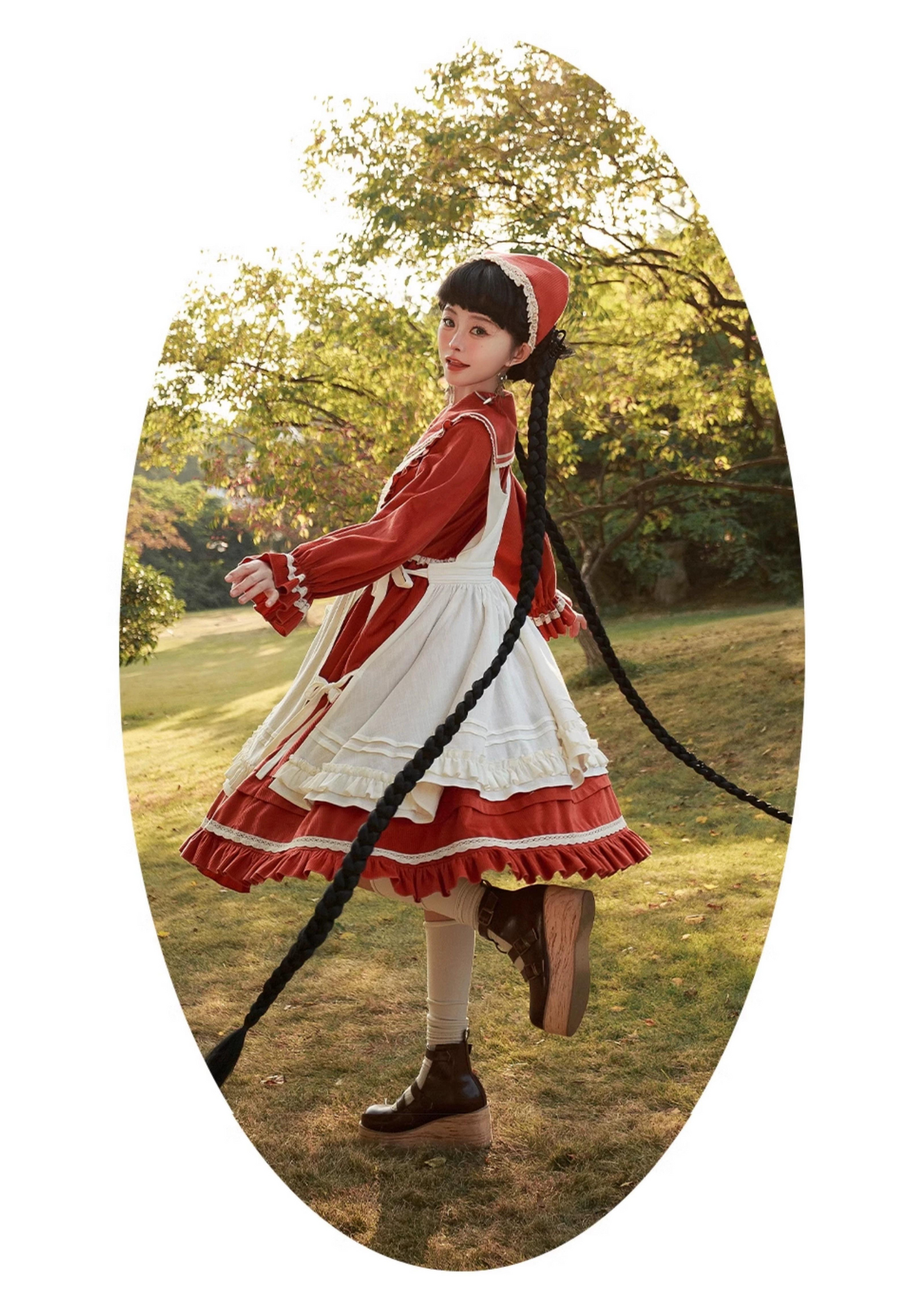 Pastoral Girl Lace Line Dress and Apron