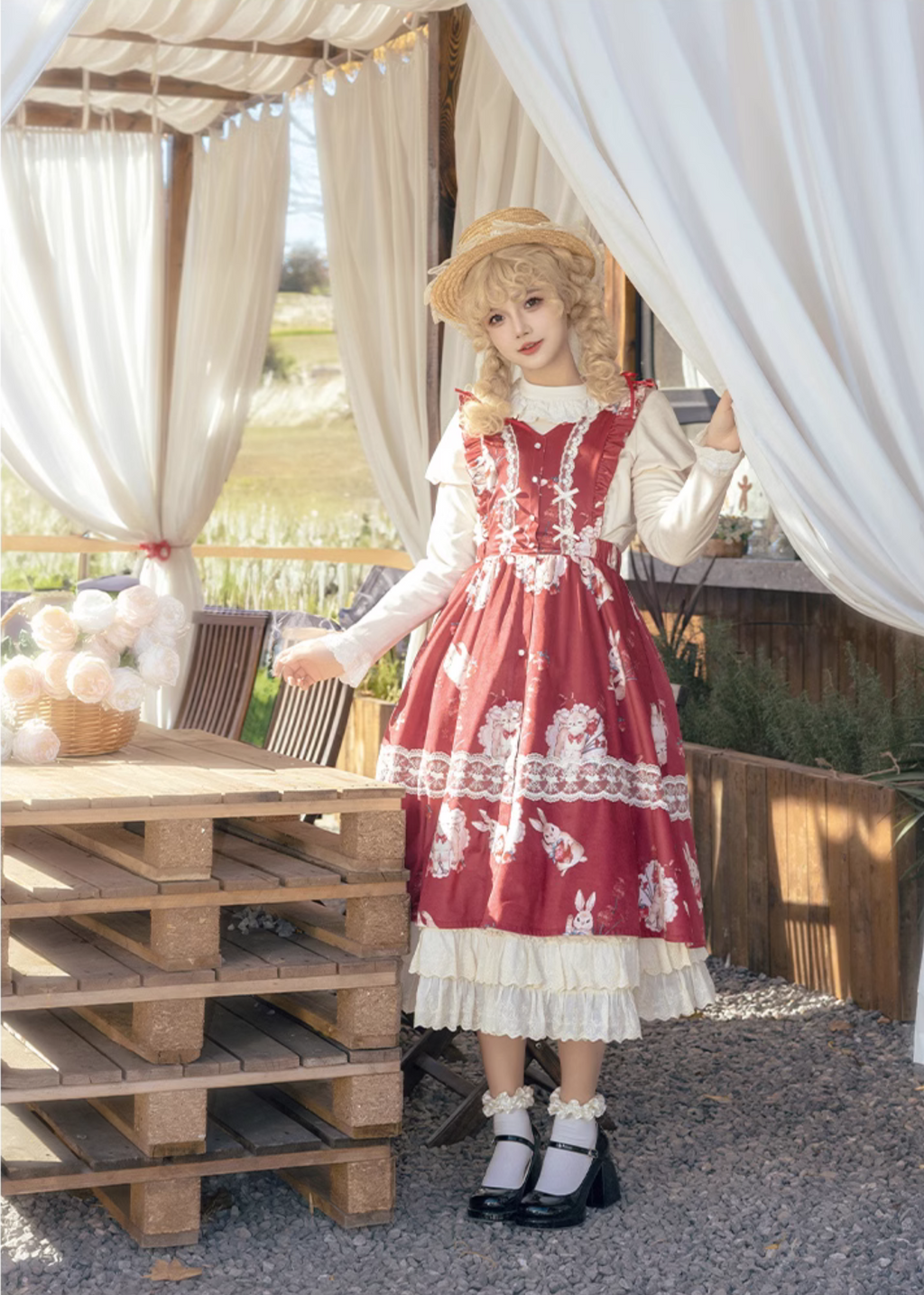 Very Berry Sheep and Rabbit Jumper Skirt and Inner Dress