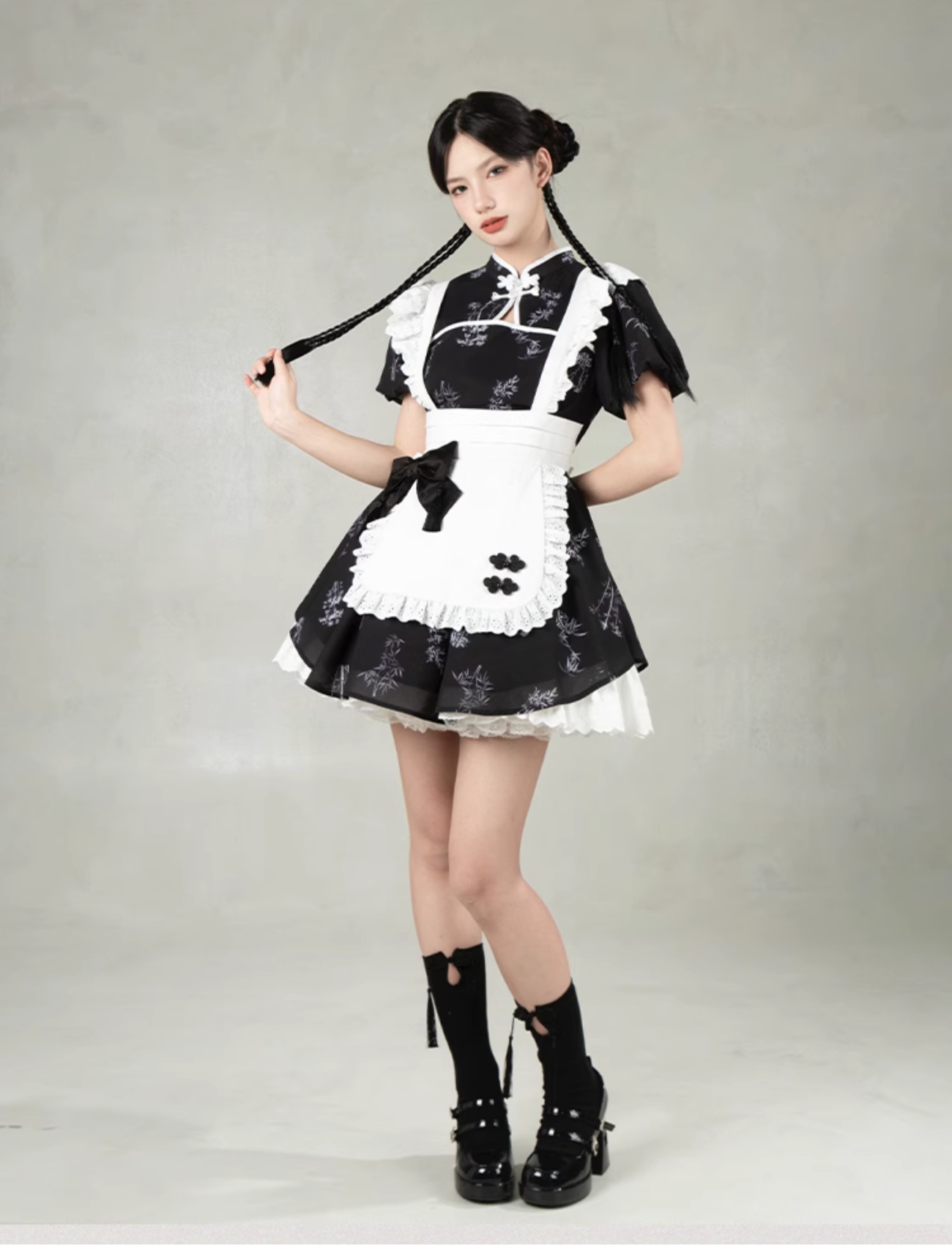 Bamboo print maid style Chinese dress