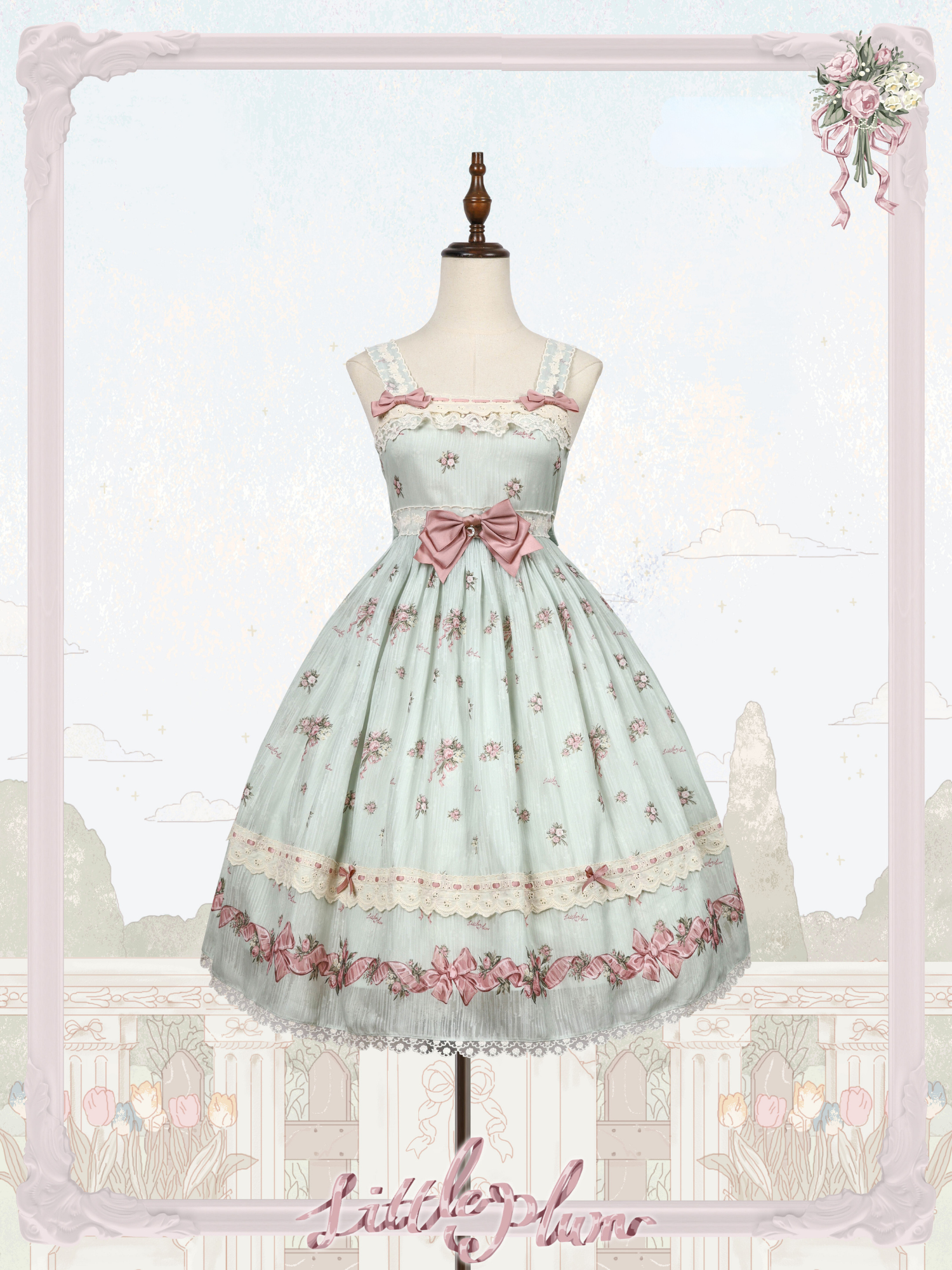 Roses Bouquet Lace Strap Jumper Skirt