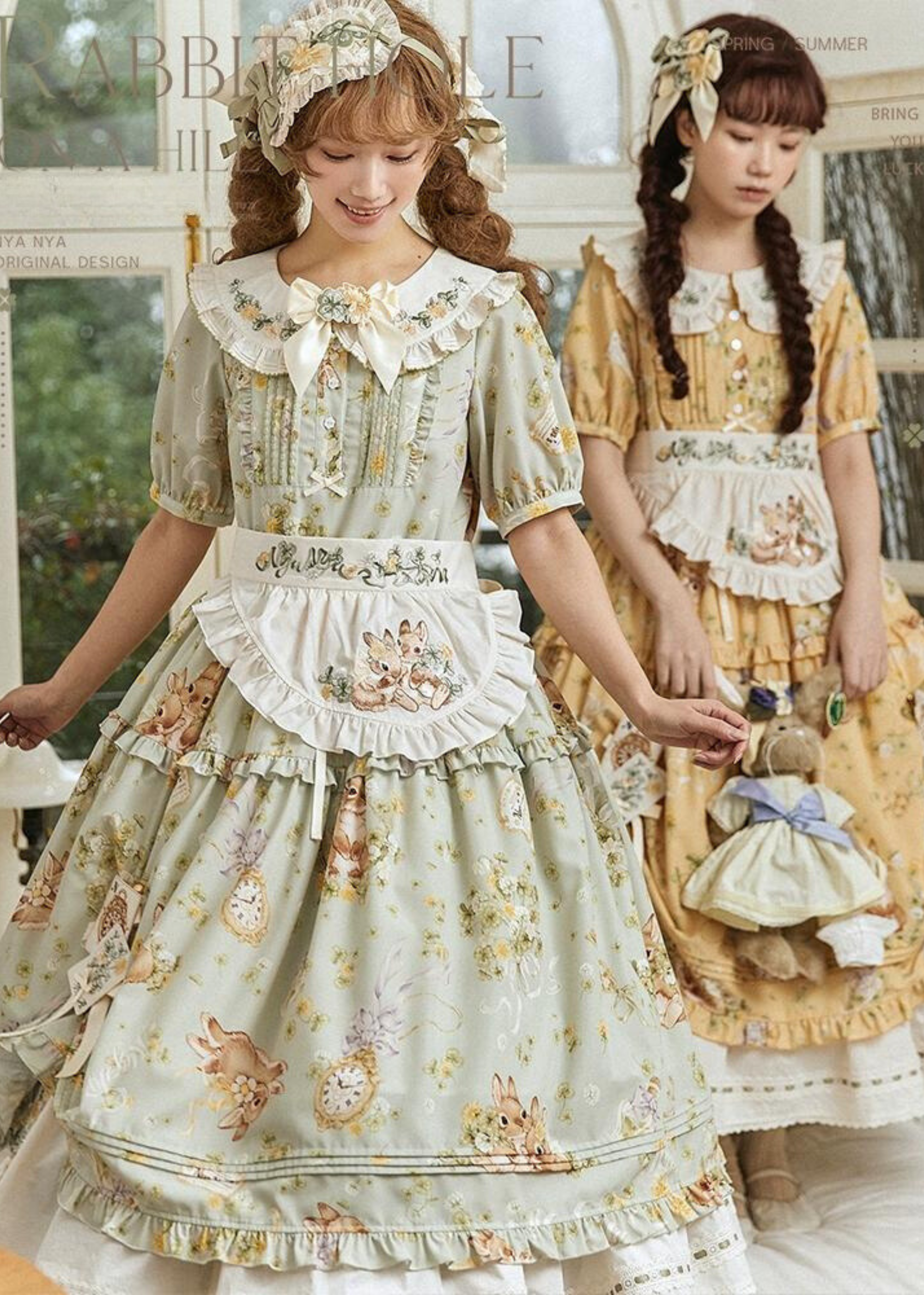 Good Luck Flower crown and rabbit white collar dress