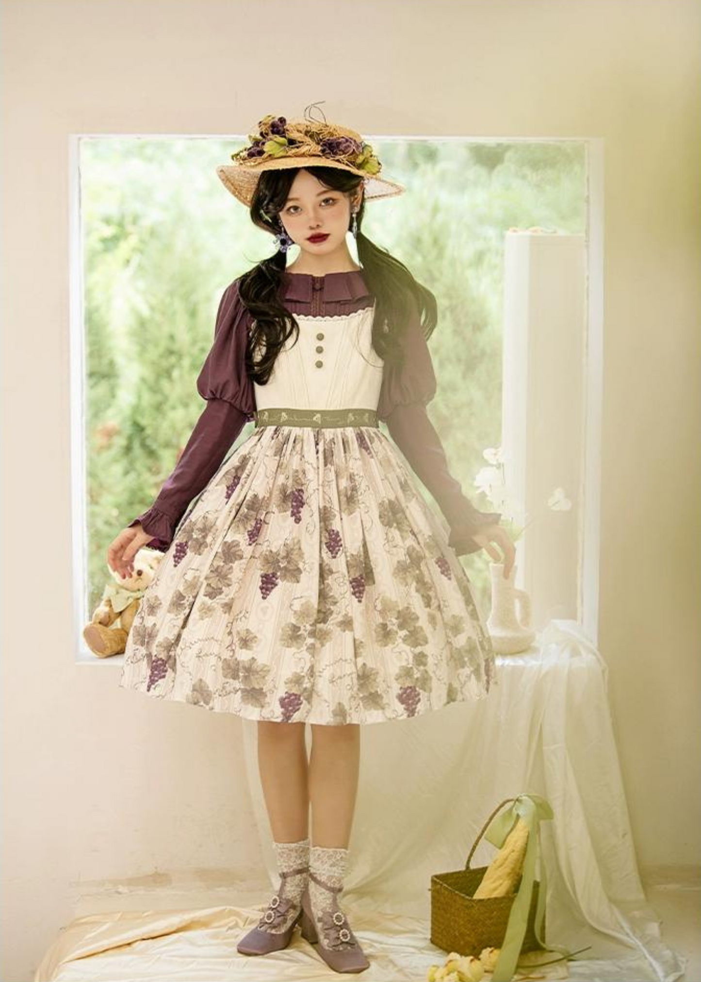 Sunny Rouge Grape pattern front button jumper skirt
