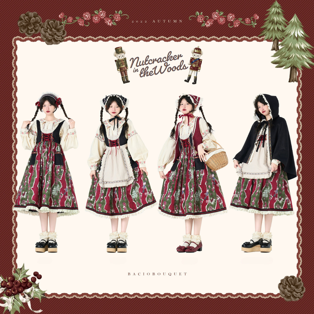 Nutcracker Bear Country-style Floral Embroidered Jumper Skirt