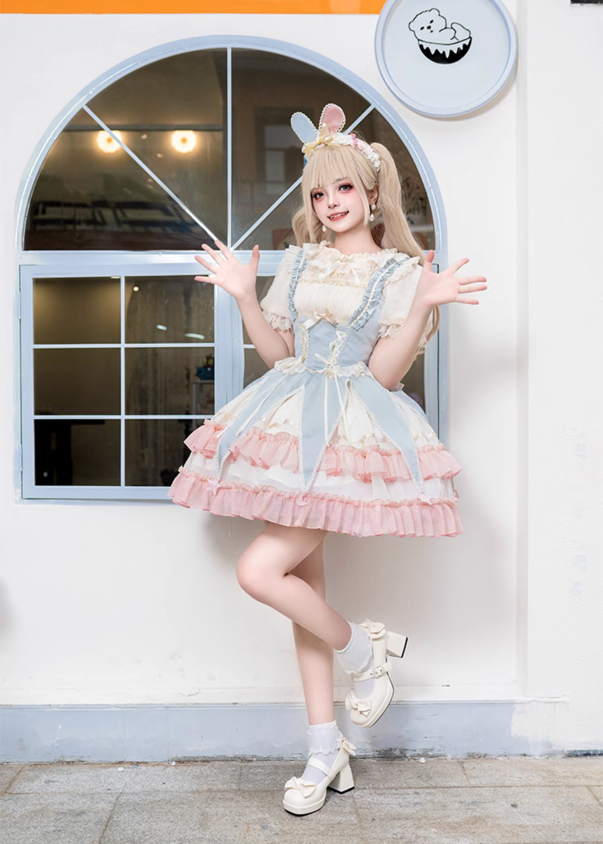 Starlight Bunny pink and blue jumper skirt