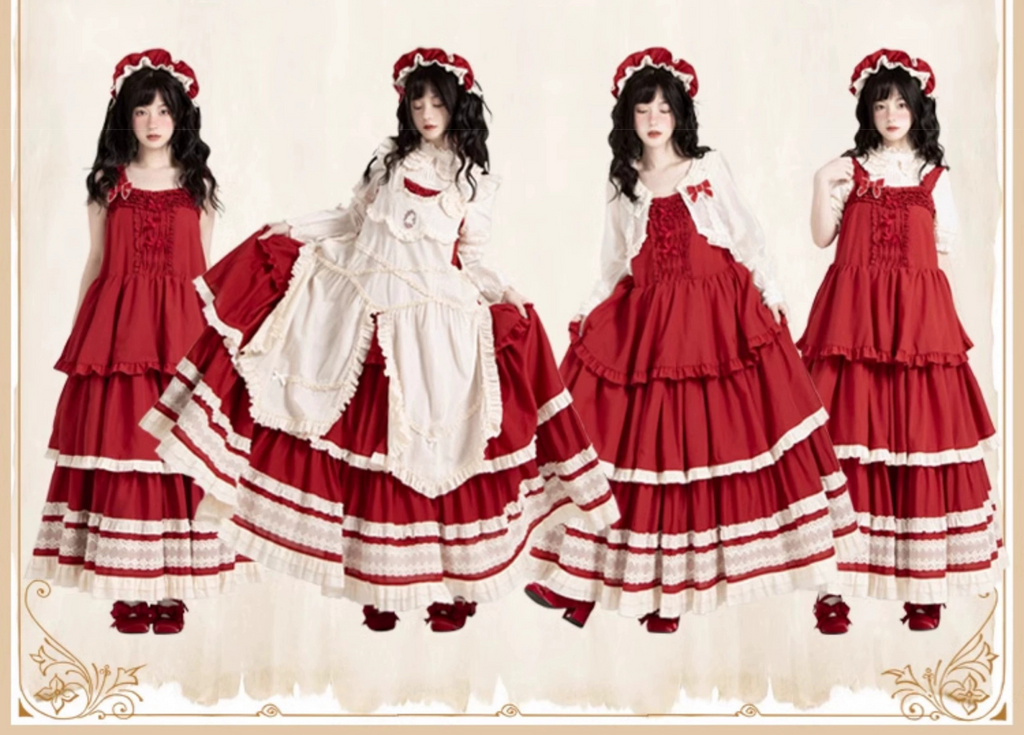 Retro volume frill jumper skirt set
