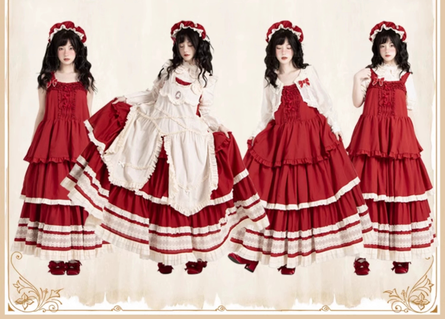 Retro volume frill jumper skirt set