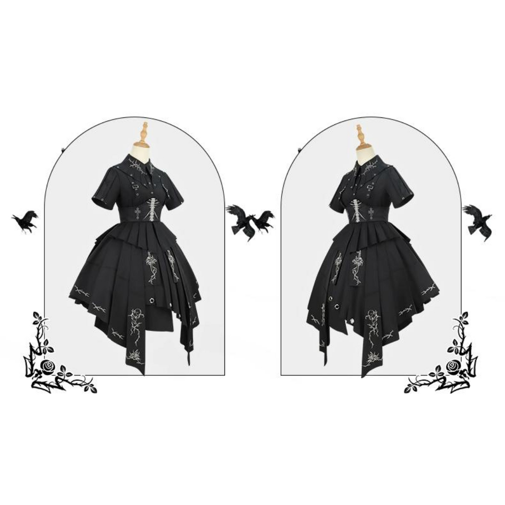 Grim Reaper 骨プリントのコルセット付きワンピース