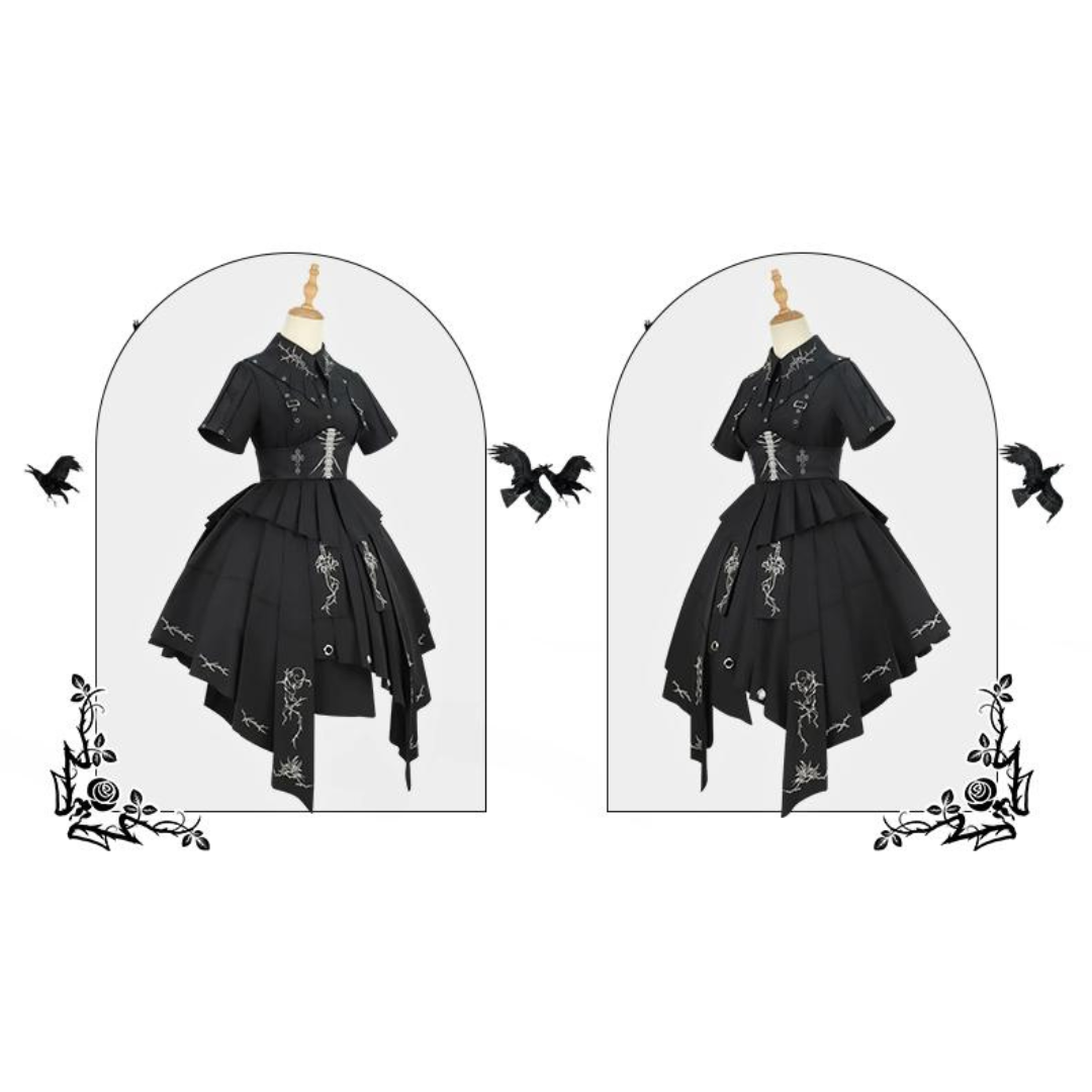 Grim Reaper 骨プリントのコルセット付きワンピース