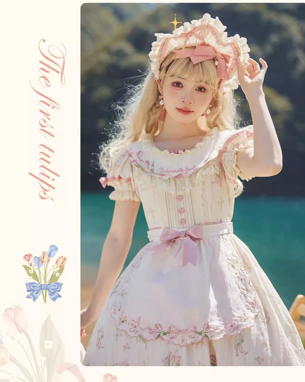 Tulip Bouquet ラウンドネックコットンワンピース