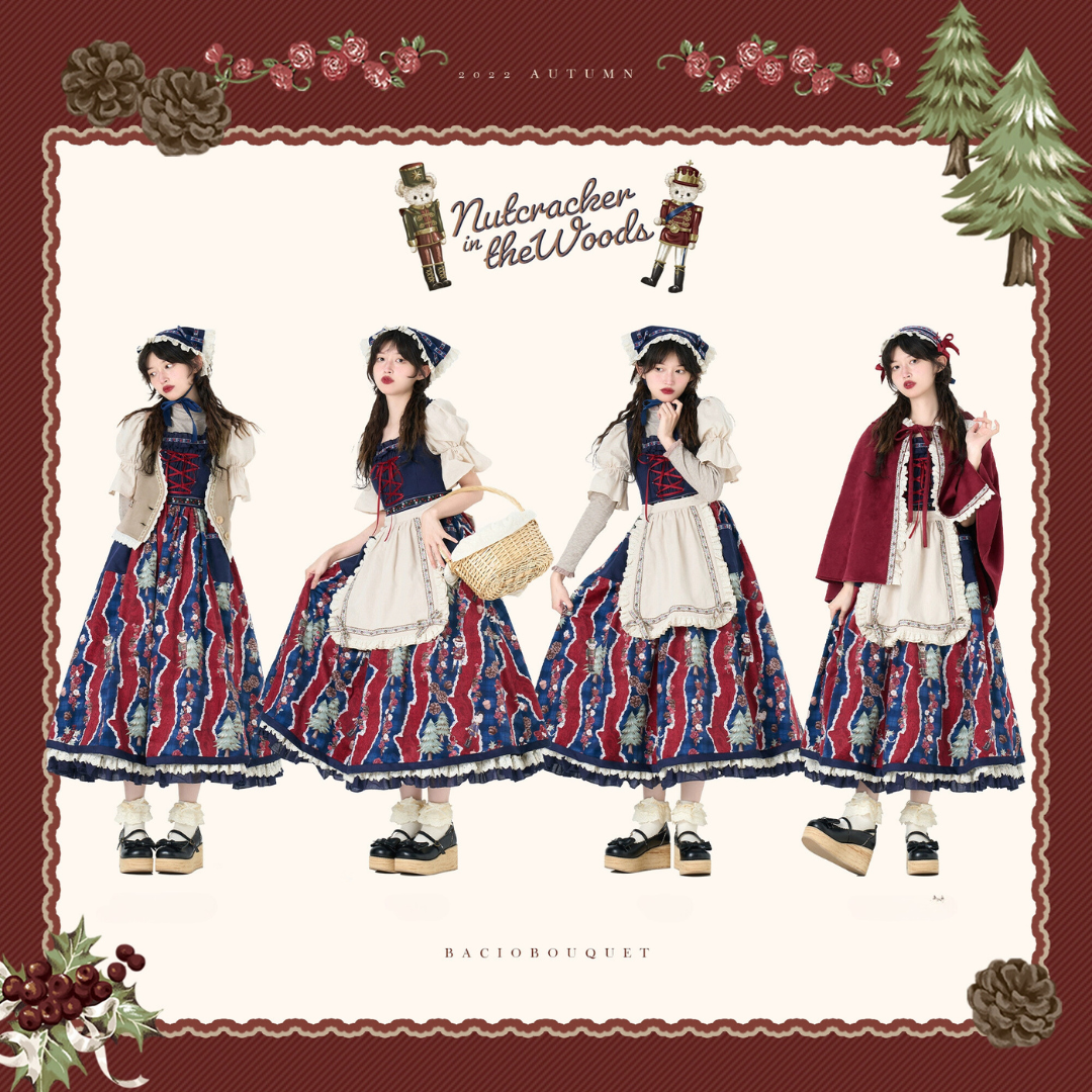Nutcracker Bear Country Style Floral Embroidered Dress