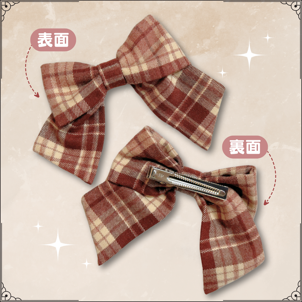 Limited special price [Set sale] Classical Sweet Ribbon and Check Jumper Skirt + Panier