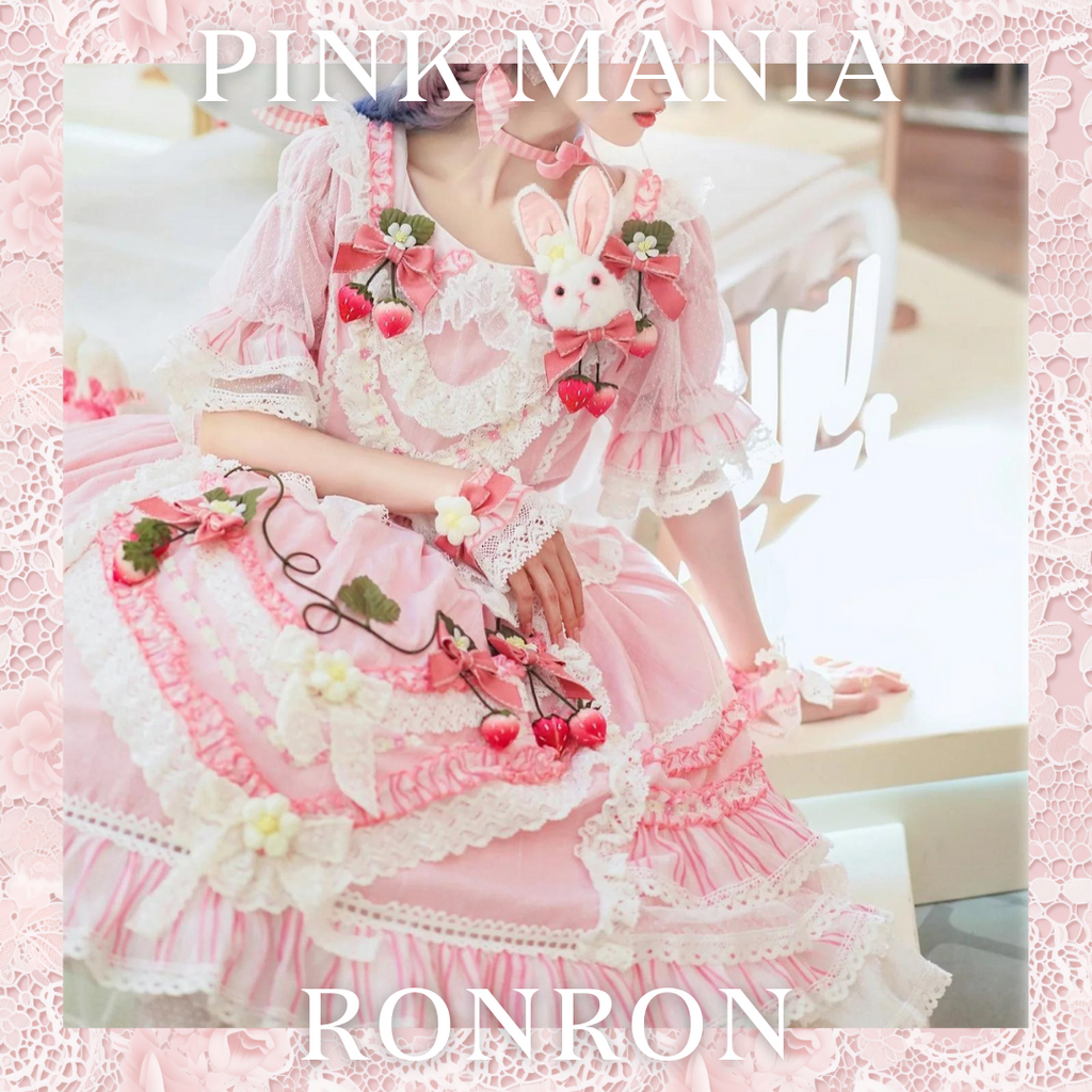 Strawberry princess dress with ruffles and ribbons in 4 colors