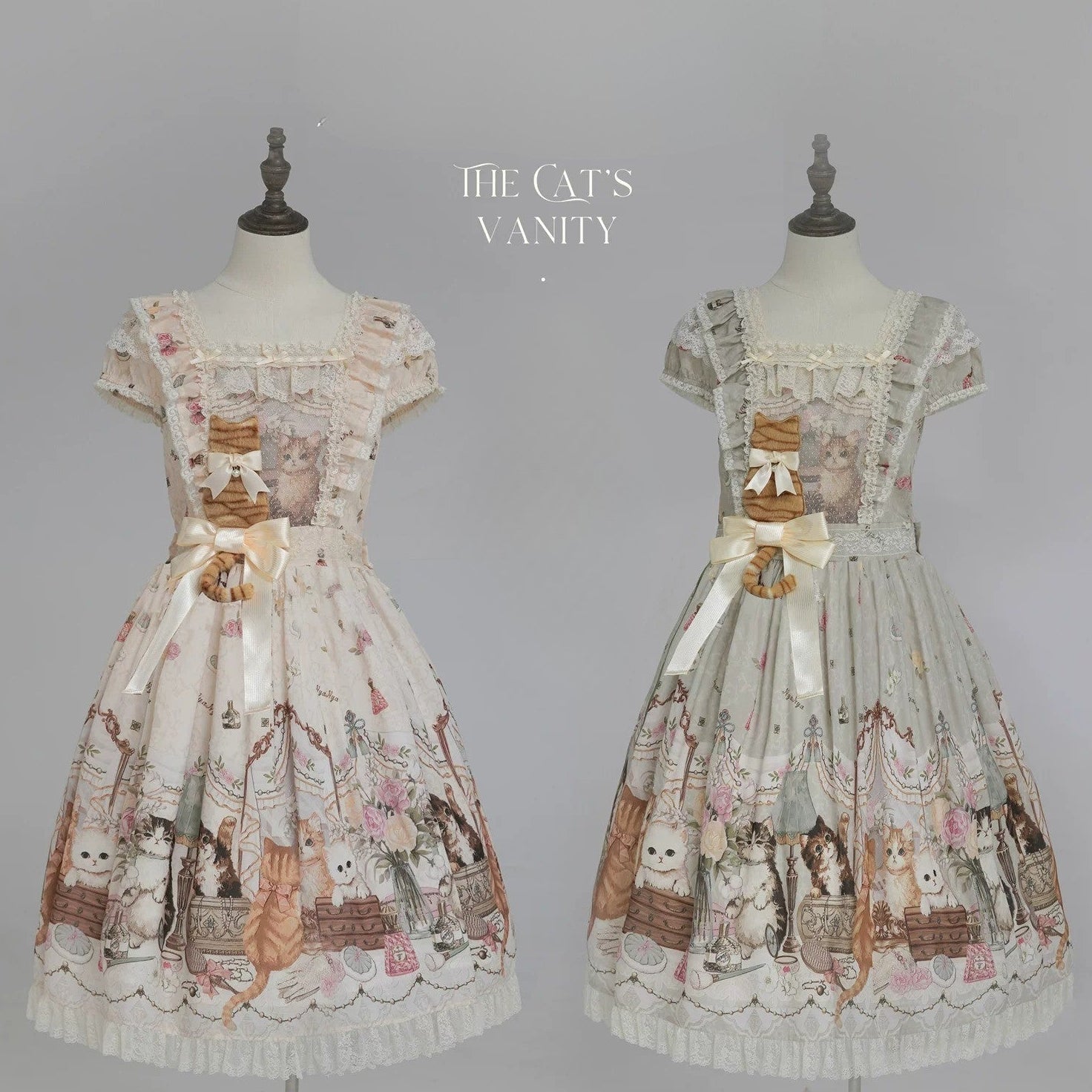 【受注予約7/7まで】The Cat's Vanity 猫柄スクエアネックワンピース・ロング丈