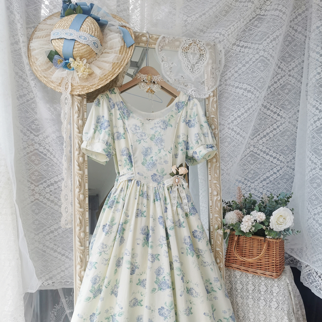 【予約販売】Rose Song ヴィンテージデザイン半袖ワンピース