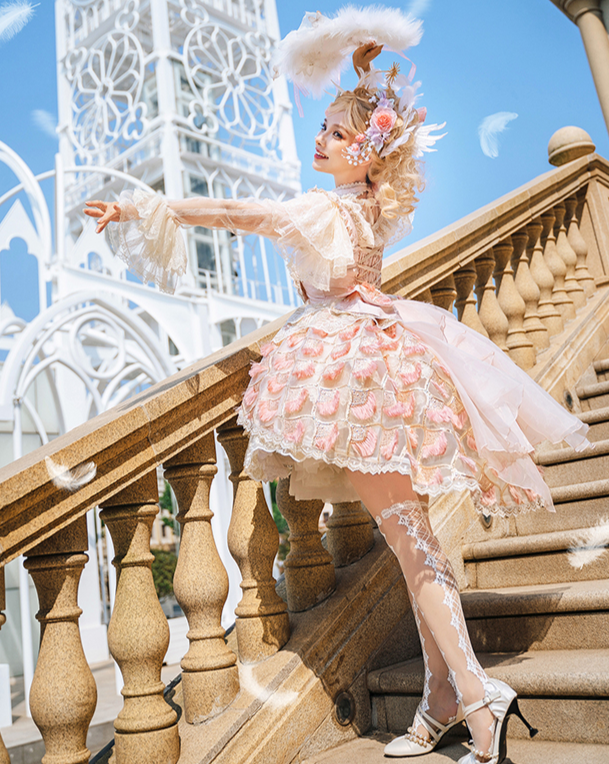 【受注予約6/18まで】Peacock Feather ミニドレス・ピンク