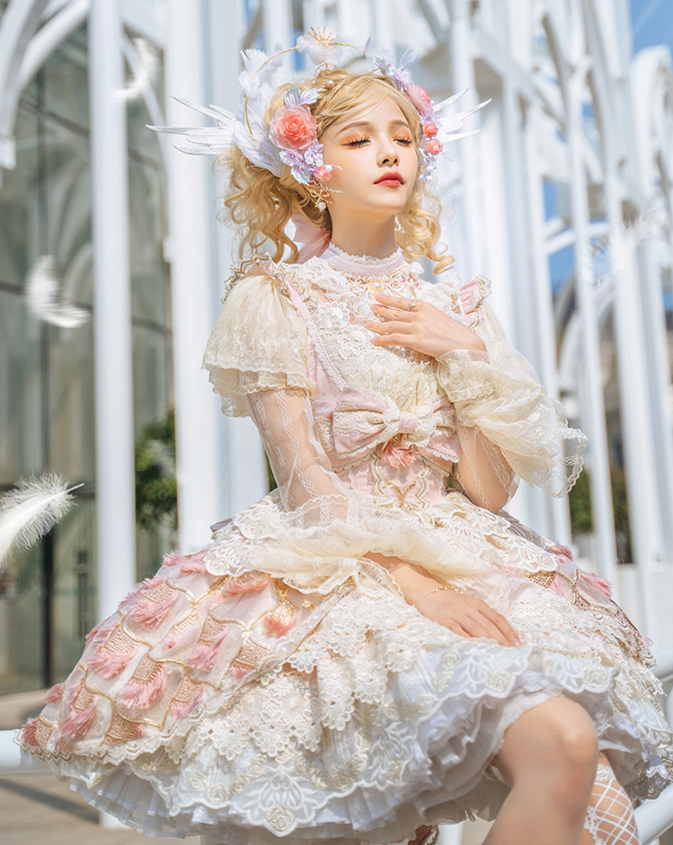 【受注予約6/18まで】Peacock Feather ミニドレス・ピンク