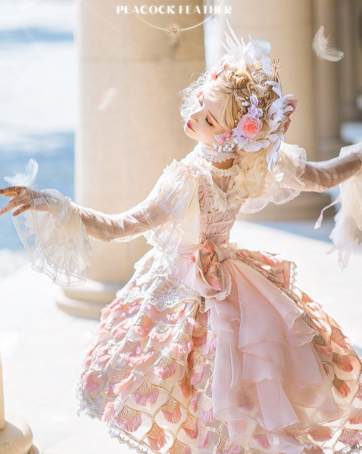 【受注予約6/18まで】Peacock Feather ミニドレス・ピンク