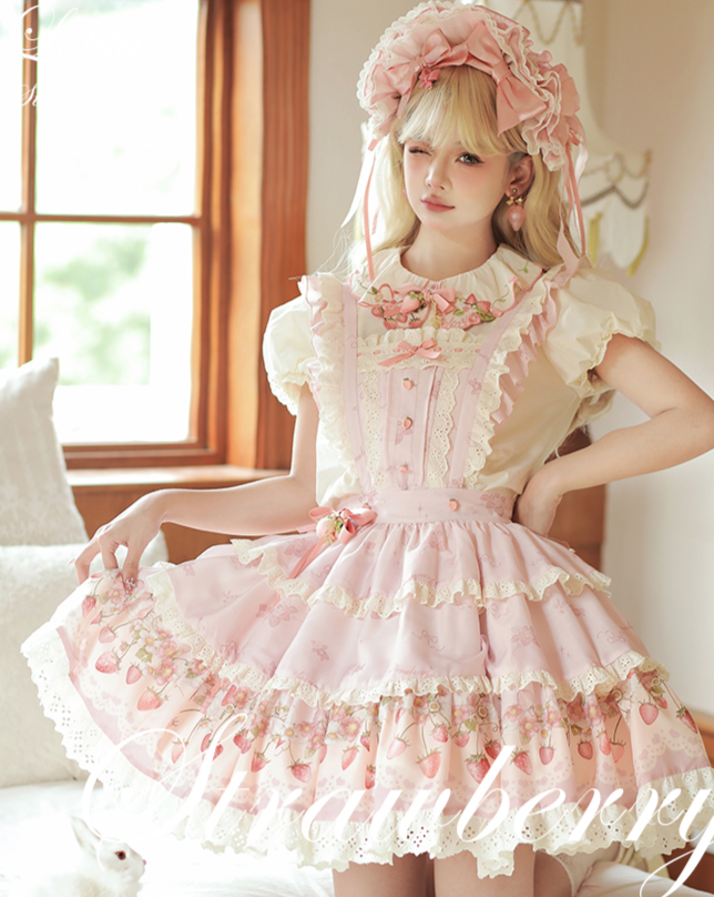 Strawberry Chiffon three-tiered skirt with breastplate