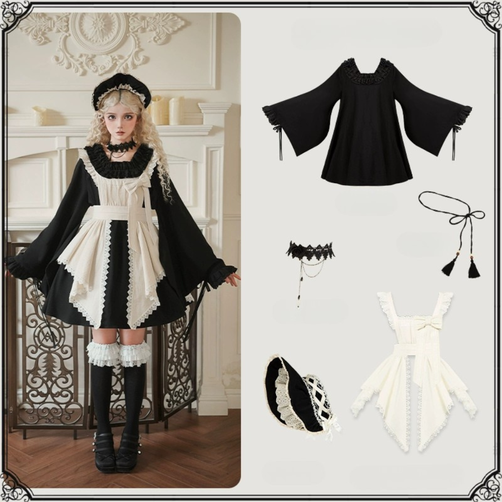 十六夜 和風メイドワンピースセット ショート丈