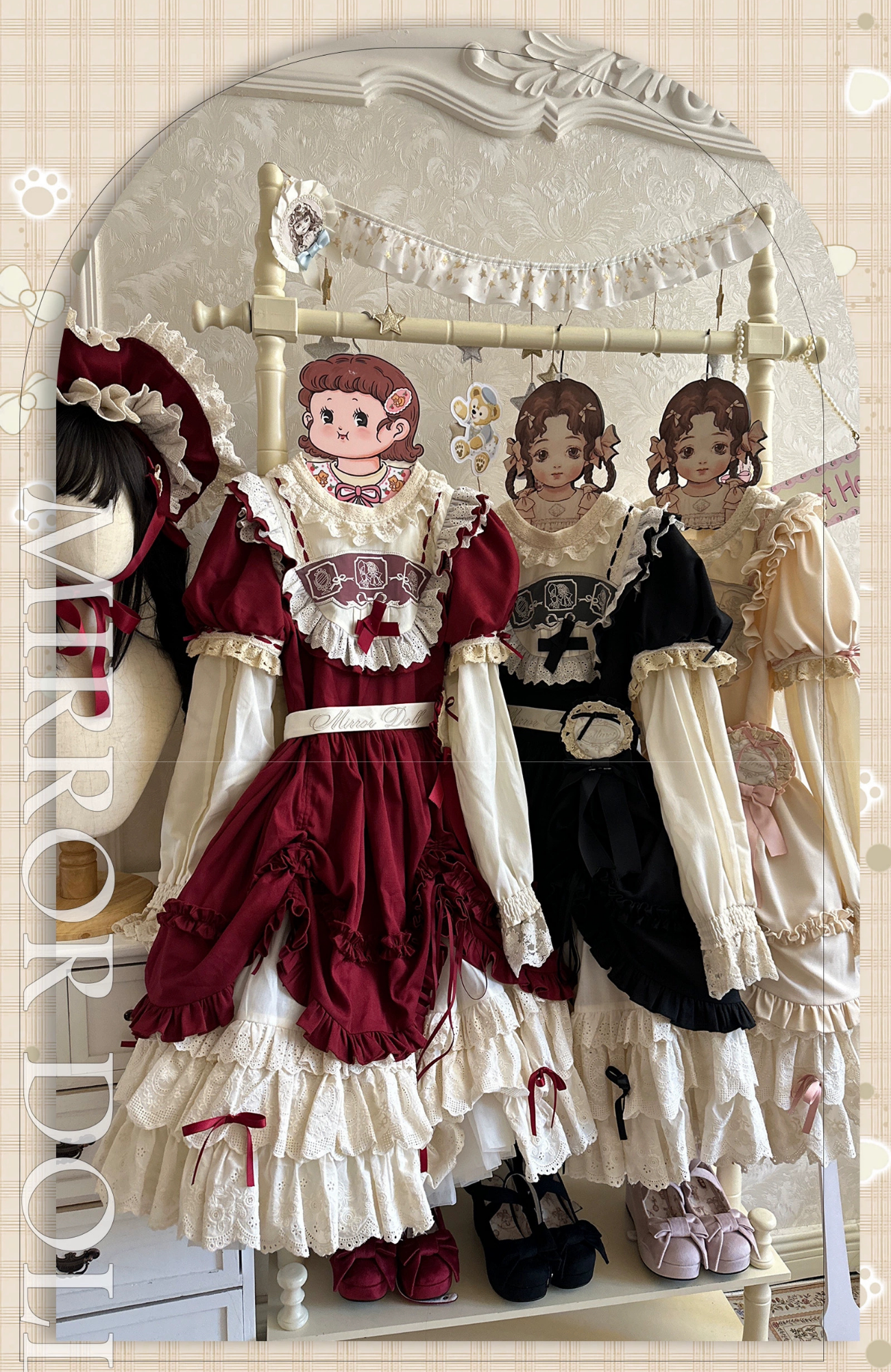 Ribbon Doll 3段フリルワンピースと付け袖 全3色