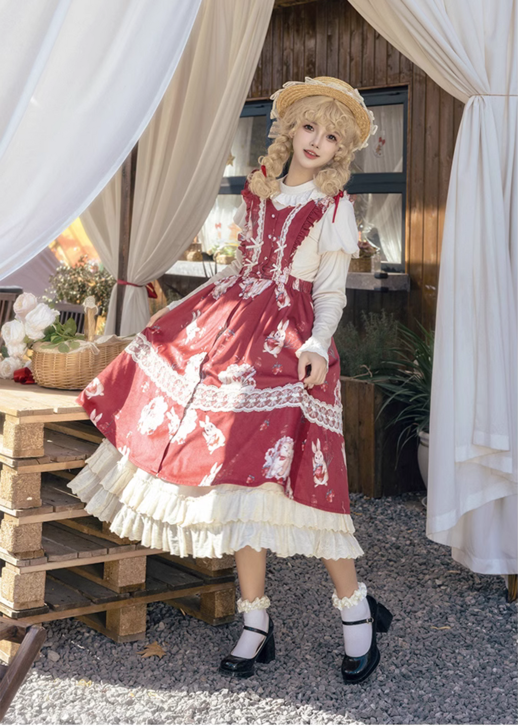 Very Berry Sheep and Rabbit Jumper Skirt and Inner Dress