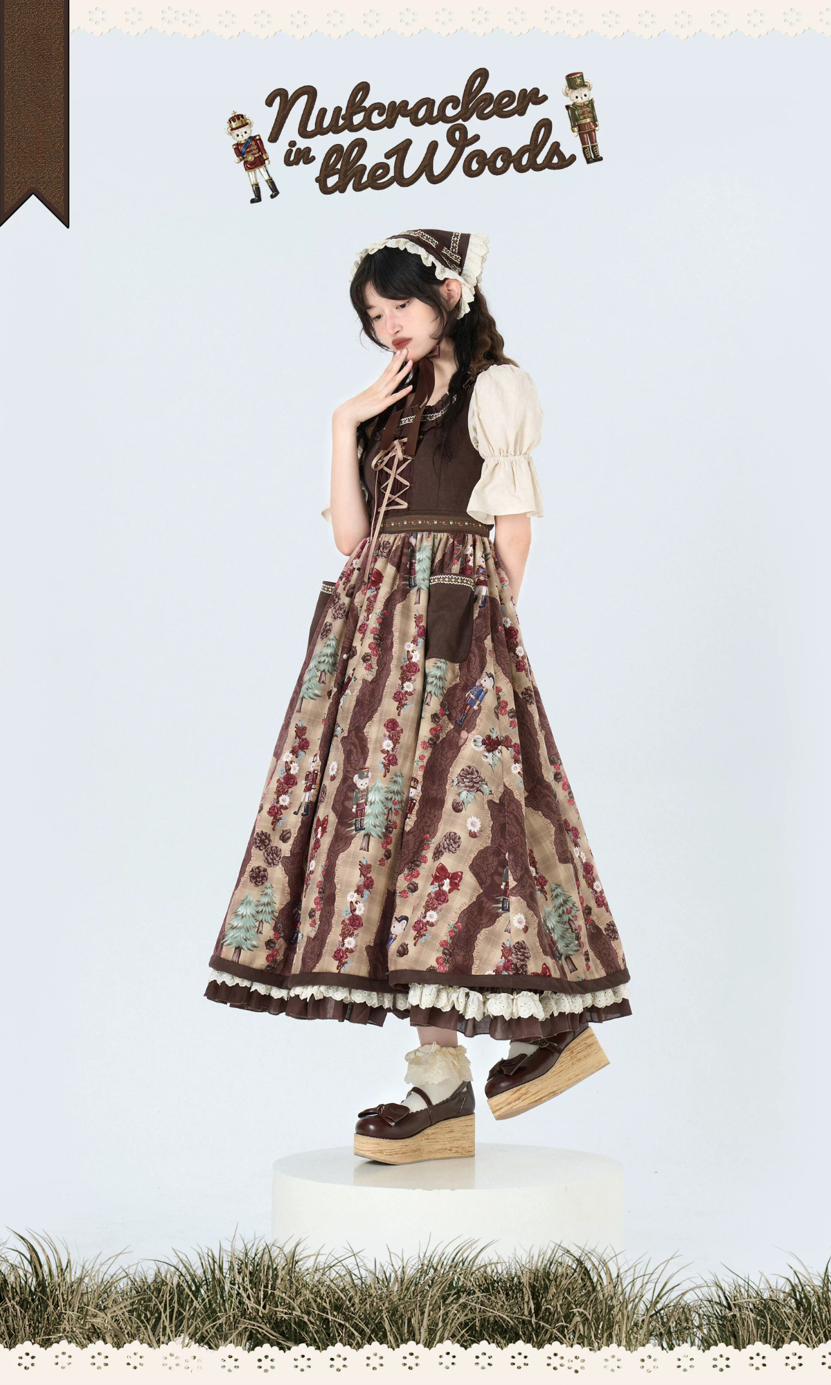 Nutcracker Bear Country Style Floral Embroidered Dress