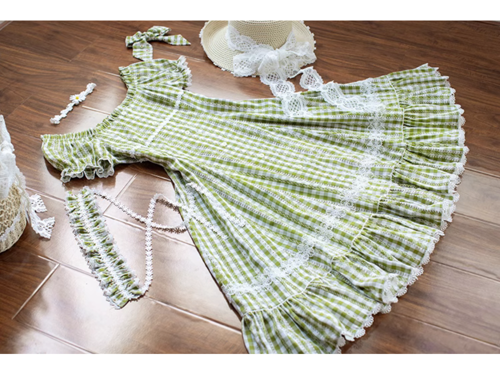Day's eye Gingham check retro short sleeve dress, 3 colors