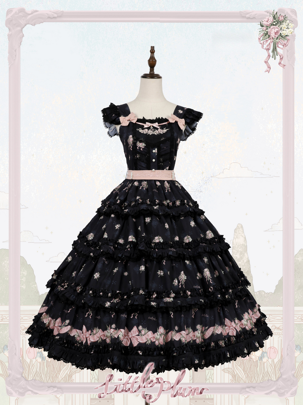 Roses Bouquet French Frill Sleeve Jumper Skirt