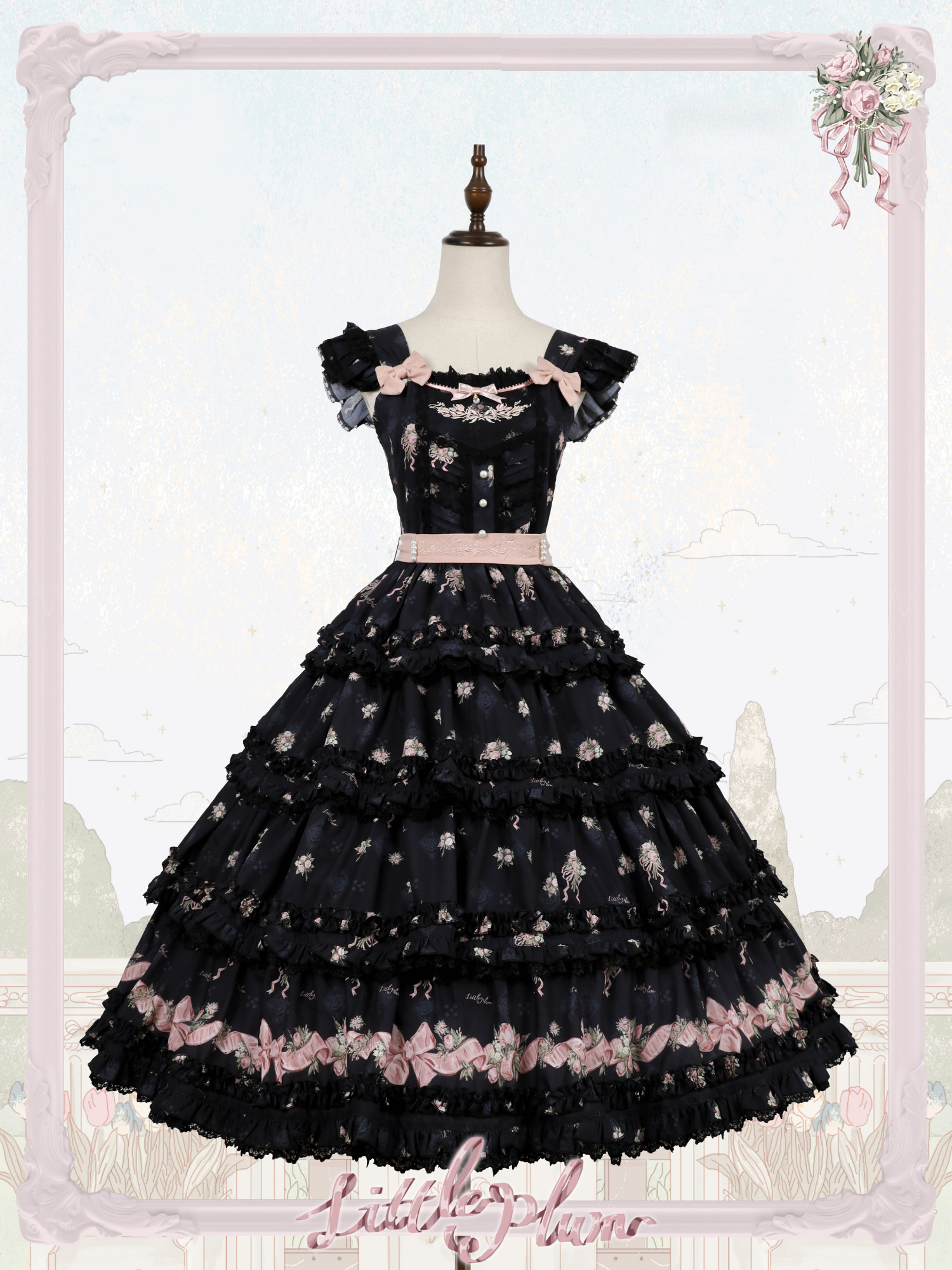 Roses Bouquet French Frill Sleeve Jumper Skirt