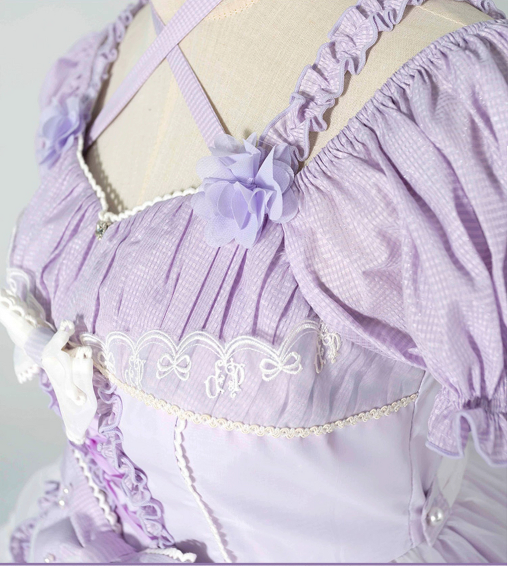 Ribbon embroidered lace dress and head dress available in 8 colors