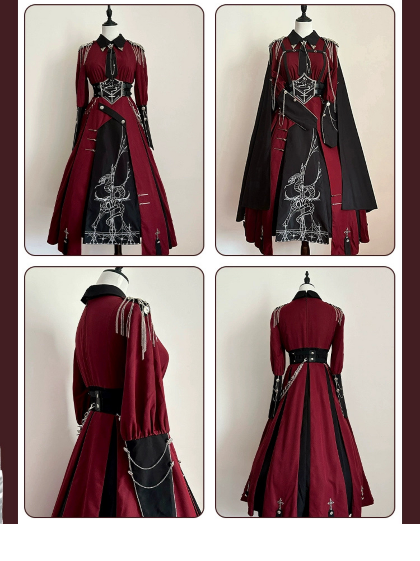 Crimson Knight 蛇刺繍ミリタリーワンピースとマント