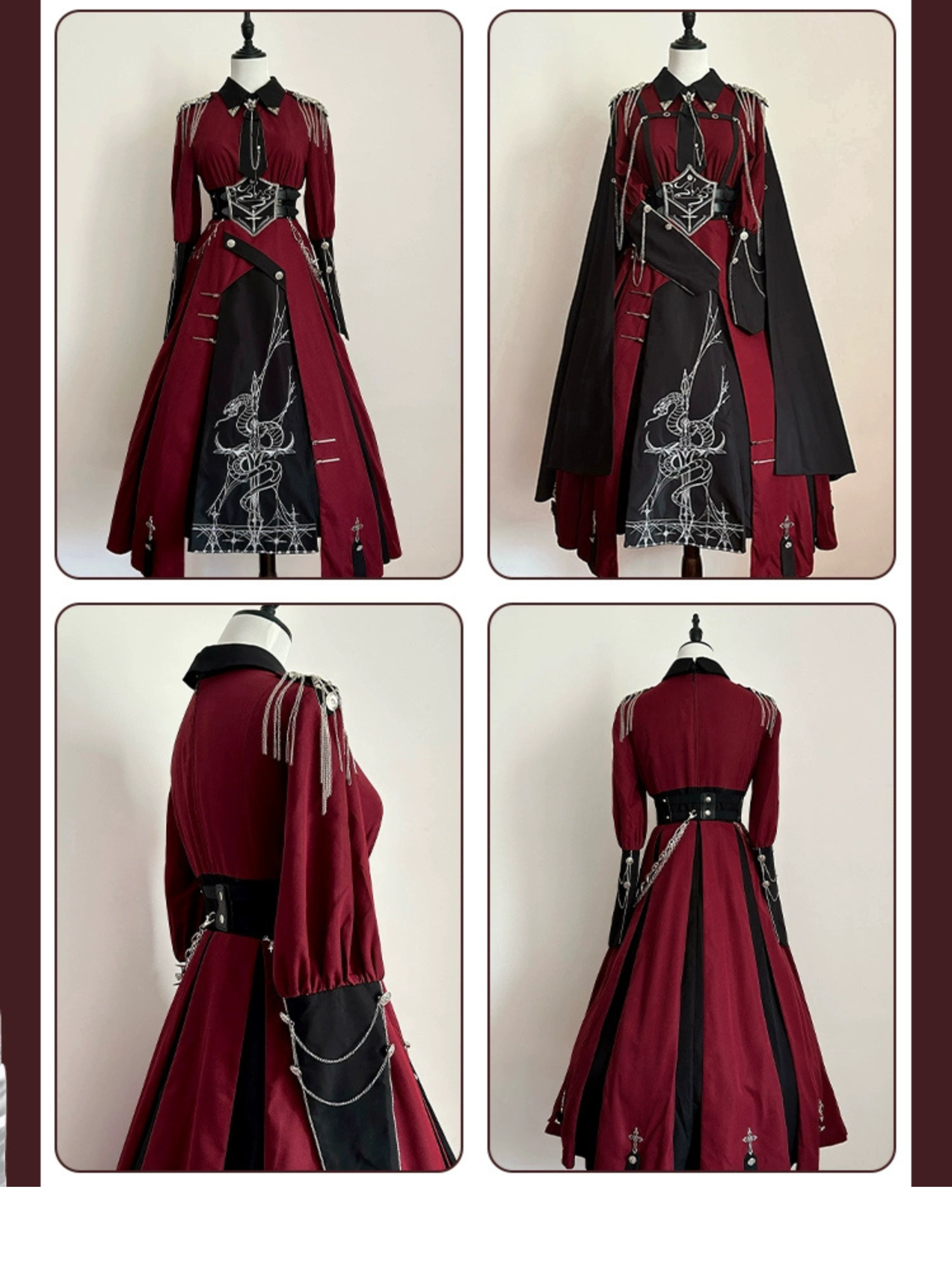 Crimson Knight 蛇刺繍ミリタリーワンピースとマント