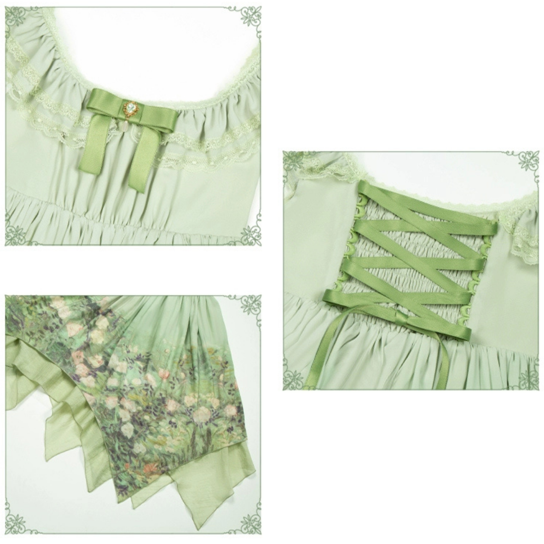 薔薇庭園 油絵プリントジャンパースカート 単品＆セット