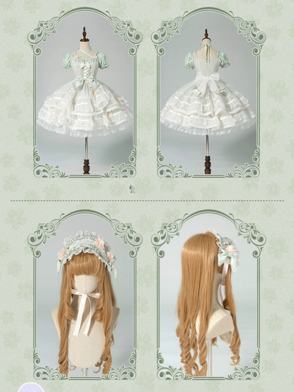 Ribbon embroidered lace dress and head dress available in 8 colors