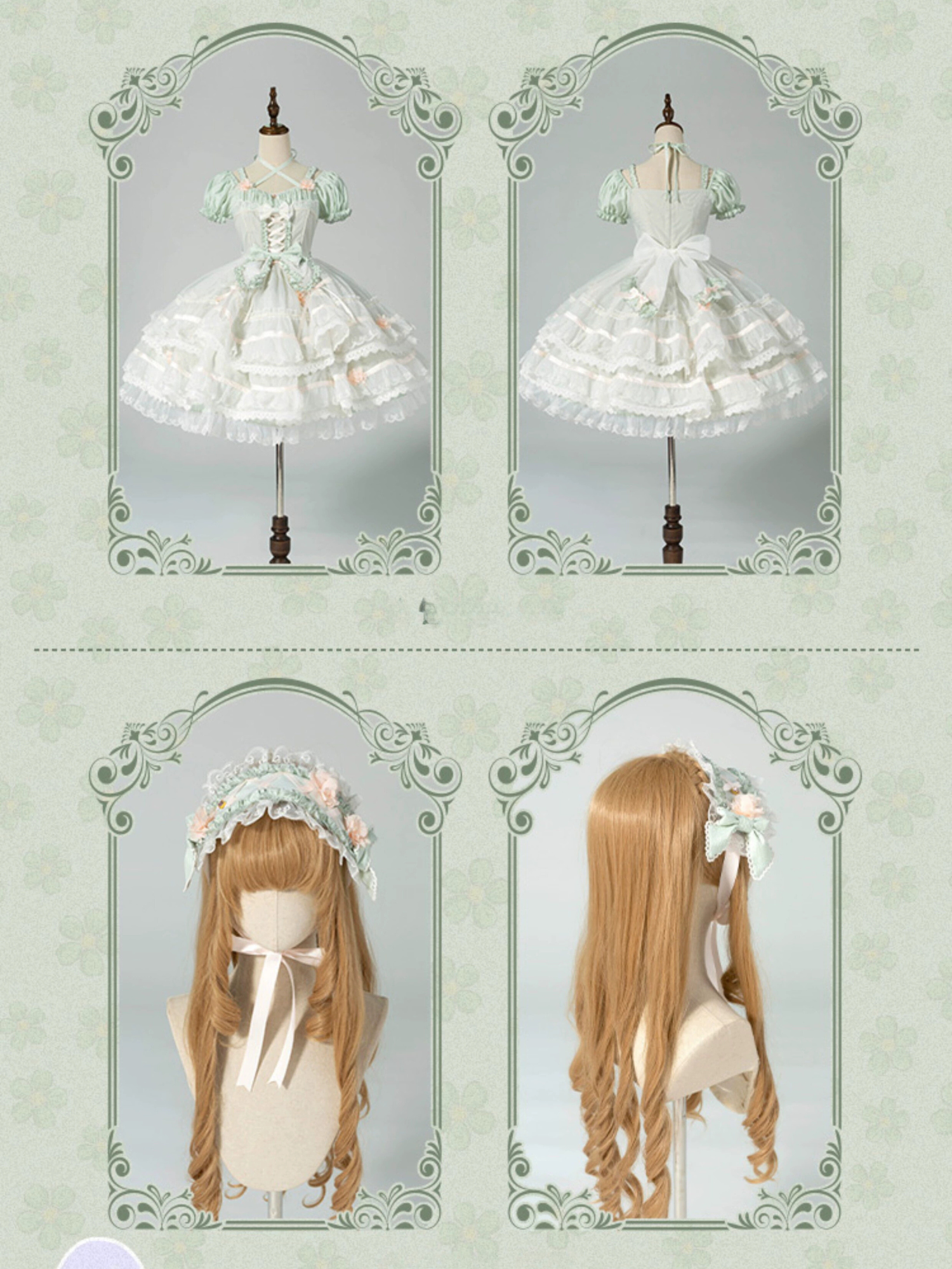 Ribbon embroidered lace dress and head dress available in 8 colors